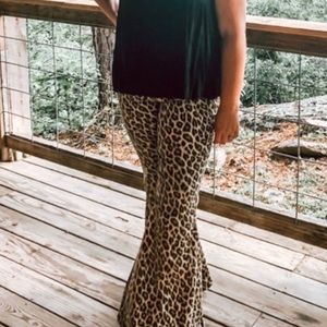 Leopard elastic waist flare leg bell bottoms